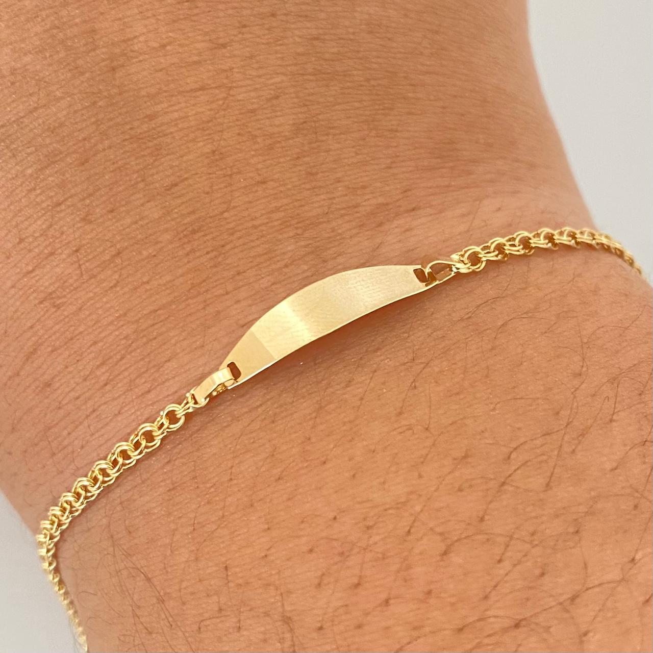 Pulso bebé placa semi rectangular aro seguido Oro amarillo 18k 1,30 Gr / 14 Cm  Broche 0,15